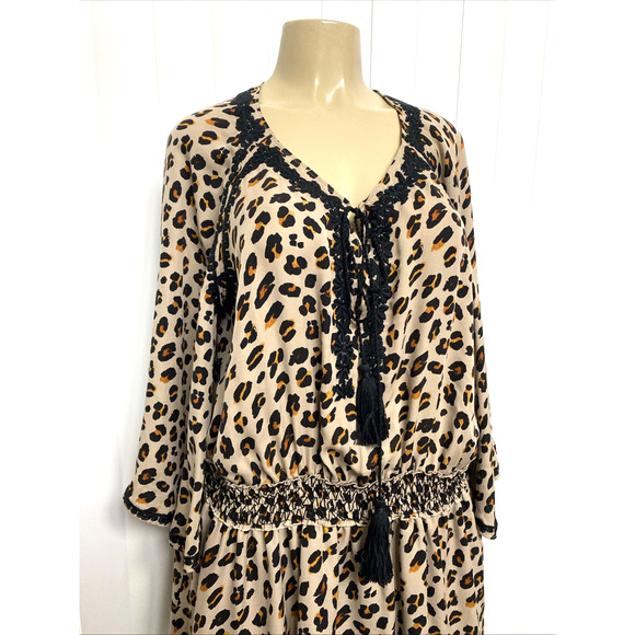 Kobi Halperin Dress Mini Leopard Silk Animal Natural Tassel Silk 3/4 Sle… - Picture 5 of 10